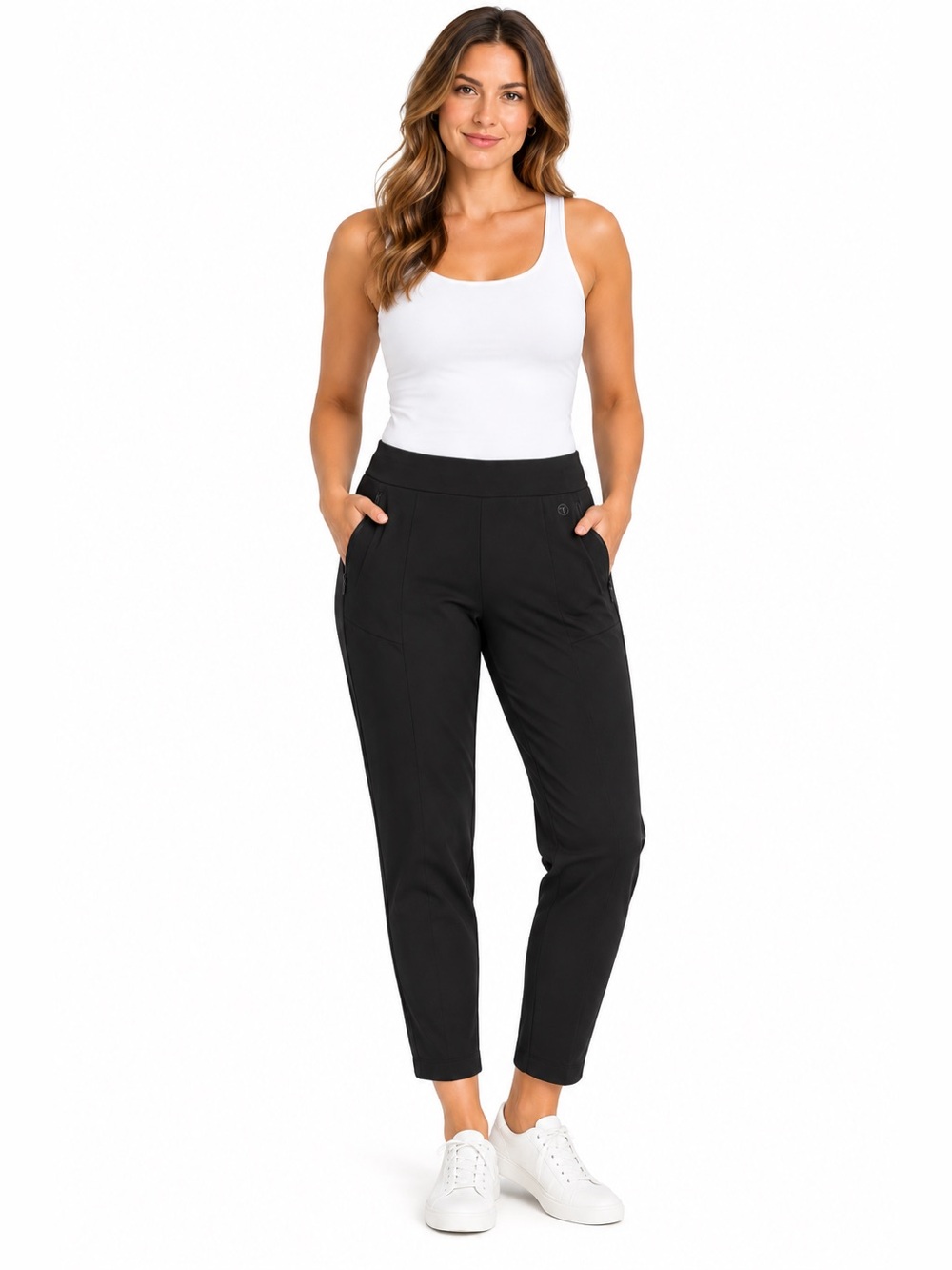 T by Talbots Pants Womens Large Black Tapered Ankle Zip Pockets Stretch NWT